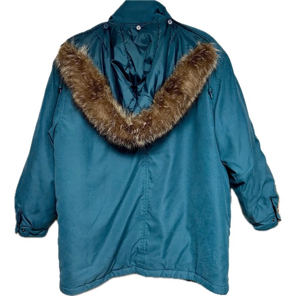 Jacqueline Ferrar Blue Dark Teal Winter Coat Detachable Faux Fur Hood Lined - Picture 5 of 16